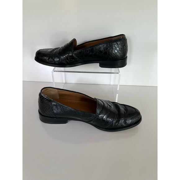 Magnanni Men\'s Vicente Crocodile Leather Penny Loafers Black Size 9 JL main image 7